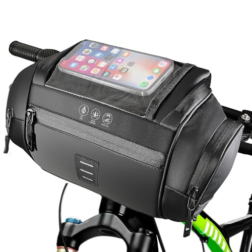 Image of WOTOW Bike Front Handlebar Bag - Large Reflective Bicycle Handlebar Basket Bags Waterproof Storage Pannier for Bike Touchable Transparent Phone Holder Pouch for Men Women Road MTB Outdoor Cycling 4.8L