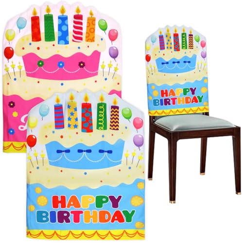 Fancy Land 2 Pcs Birthday Chair Cover for Classroom Happy Birthday Seat Cover for Kids Birthday Party Decorations for School Home Office Pink