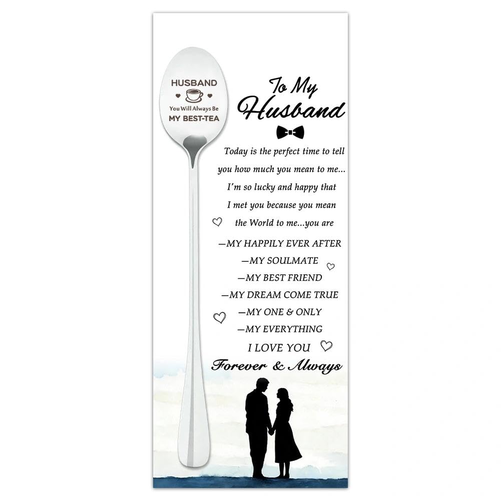 Husband Anniversary Birthday Gifts for Him Men Wedding Anniversary Metal Coffee Tea Spoon for Hubby Bday Gifts from Wife You Will Always Be My Best Tea Ice Cream Spoons Set with I Love You Card โ image 1