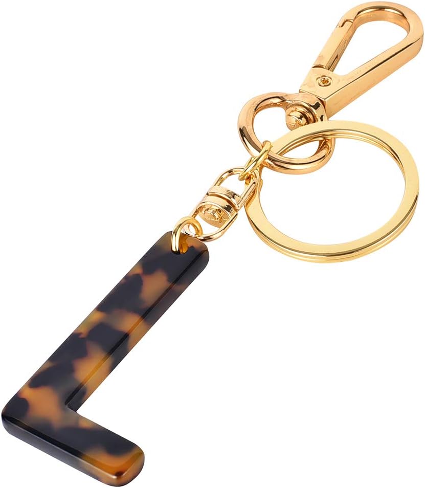 Junyuerly Letter Key Chains Accessories for Women and Girls,Gold Initial Key Ring Leopard print Bag Charm for Car Keys