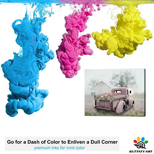 Rustic Old Truck Wall Art Farmhouse Barn Canvas Prints, Modern Truck And Flowers Wall Painting For Farmhouse Kitchen Decor, Country Farm Pictures Car Artwork Framed For Living Room Bedroom (28"X40") #TOP5