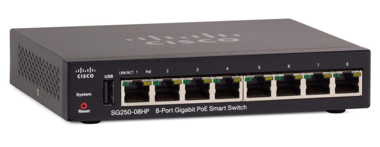 Commutateur Intelligent Cisco SG250-08HP avec 8 Ports Gigabit Ethernet (GbE) Plus 45 W PoE, Protection à Vie limitée (SG250-08HP-K9-EU)