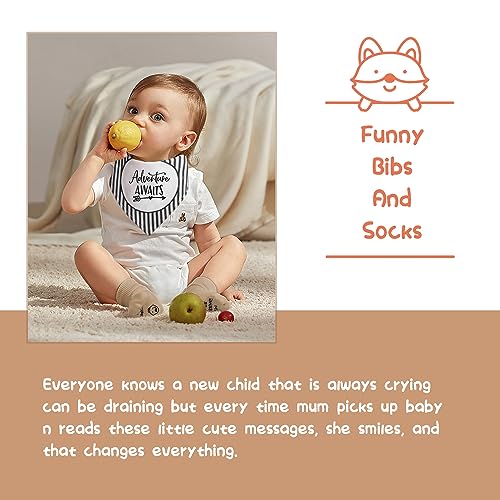 iAOVUEBY Baby Shower Gifts, Baby Gifts for Girls Boys, Unique Baby Gifts Basket Essentials Stuffs - Baby Lovey Blanket Newborn Bibs Socks Wooden Rattle & Greeting Card, Newborn Baby Gift Set - Thumbnail 5