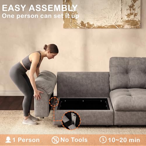 Image of Oversized Modular Sectional Sofa with Storage, Modern Deep Seat Cloud Couch for Living Room, L-Shaped Large Sectional Couch, Only Ottoman, Gray