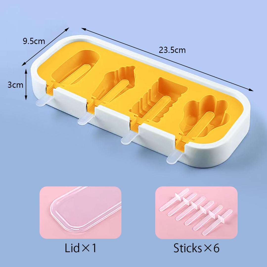 Popsicle Silicone Molds Cute Shapes Ice Cream Molds with Lids and Sticks Reusable Homemade Frozen Treats Maker for Cake Pop, Ice Pop, Cakesicles (Yellow)