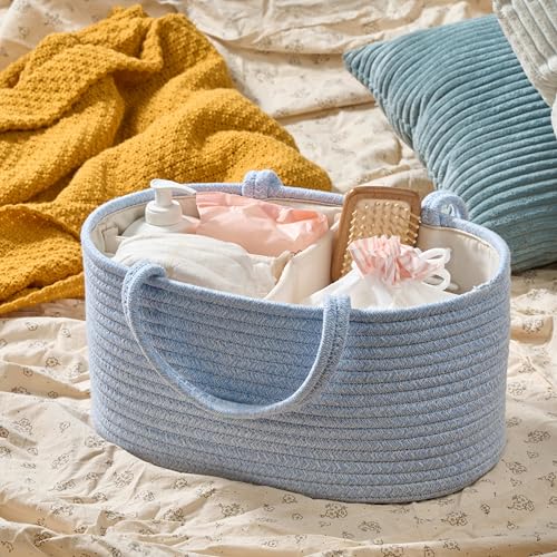 Image of Diaper Caddy Organizer, Empty Gift Basket for Newborn Essentials, Baby Storage Basket, Stylish Gift Bag for Baby Shower, Boys and Girls - Small, Light Blue