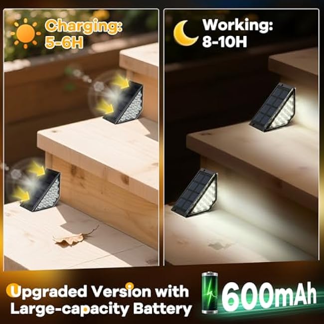 Solar Step Lights for Outside, Solar Stair Lights Outdoor Waterproof, Deck Step Lights for Fence, Patio, Yard, Porch, Front Door, Sidewalk, Garden, Patio Decor (Cool White, 6 Pack)