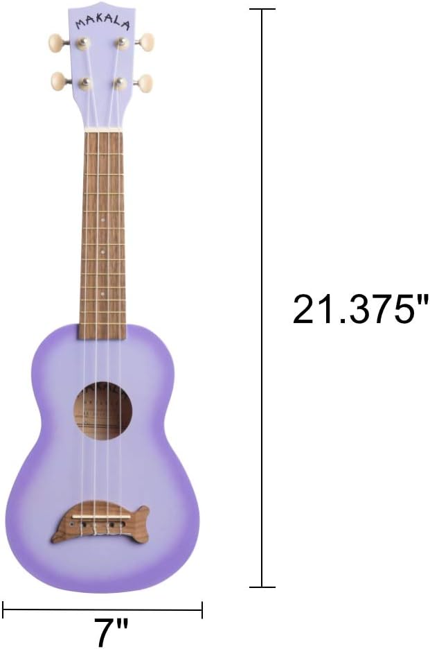 Kala Purple Burst Dolphin Makala Soprano Ukulele - MK-SD/PLBURST Bundle with a Tuner and Lumintrail Polishing Cloth
