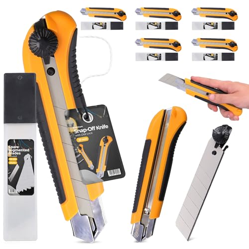 5x Couteau Tapis 25 mm Cutter Couteau À Paquet Carton Feuille Lame Métallique À Film Universel Professionnel Multi-Usage Multifonctionnel Précision Avec 55x Lame