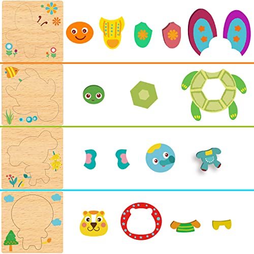 Puzzle di Legno Bambini, 4 Pezzi Animali Puzzle