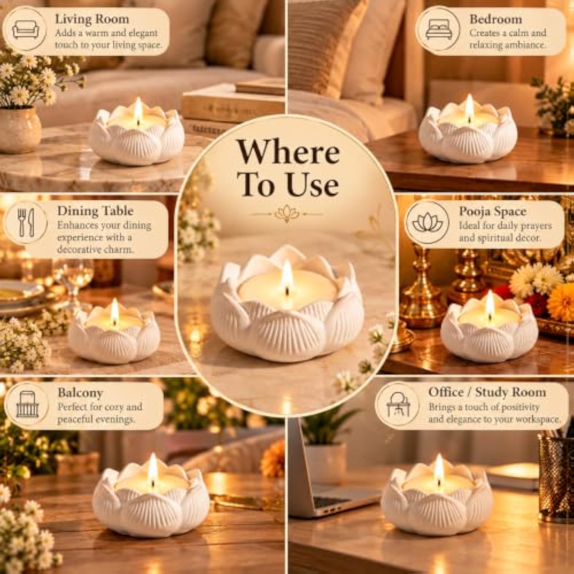 AAMU Moon White Decorative Candle, Lotus Shaped