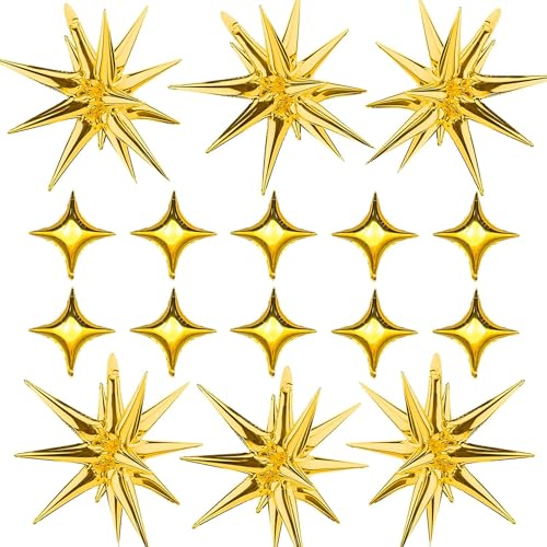 16 Pièces Étoile en Aluminium Or, Ballons Explosifs pour Baby Shower, Mariage, Anniversaire - Décoration de Fête avec Hélium