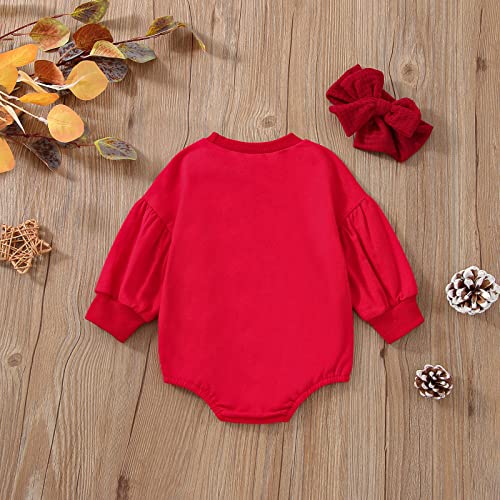 Voyoao Xmas Infant Newborn Baby Girls Long Bubble Sleeve Letter Patchwork Romper Receiving Blanket Headband (Red, 18-24 Months) #TOP4