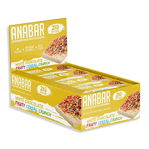 Anabar Protein Bar, Protein Packed Candy Bar, Amazing Tasting Protein Bar, Real Food, No Fillers, 21 Grams of Protein, No Sugar Alcohol (12 Bars, White Chocolate Fruity Cereal Crunch)
