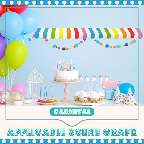 Image of Boao 4 Pcs 3D Cardboard Awning Decor,Rainbow,Striped Style | Paper Awning, Circus Carnival Theme, For Bulletin Board, Lemonade Stand, Bakery & Ice Cream Truck, Wall Window Backdrop