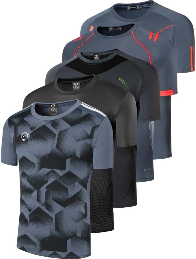 5 Pack Men's Active Quick Dry T Shirts Athletic Running Gym Workout Sport Tee Shirt Tshirt Golf Tennis Tops Bulk LSL229_5Pack