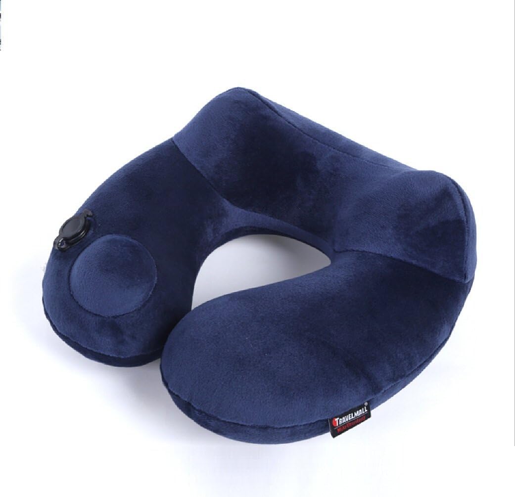 CYBERNOVA Soft Travel Pillow Inflatable Neck Pillow- with Storage Bag Good for Sleeping, filled full air by hand in seconds (Dark blue)