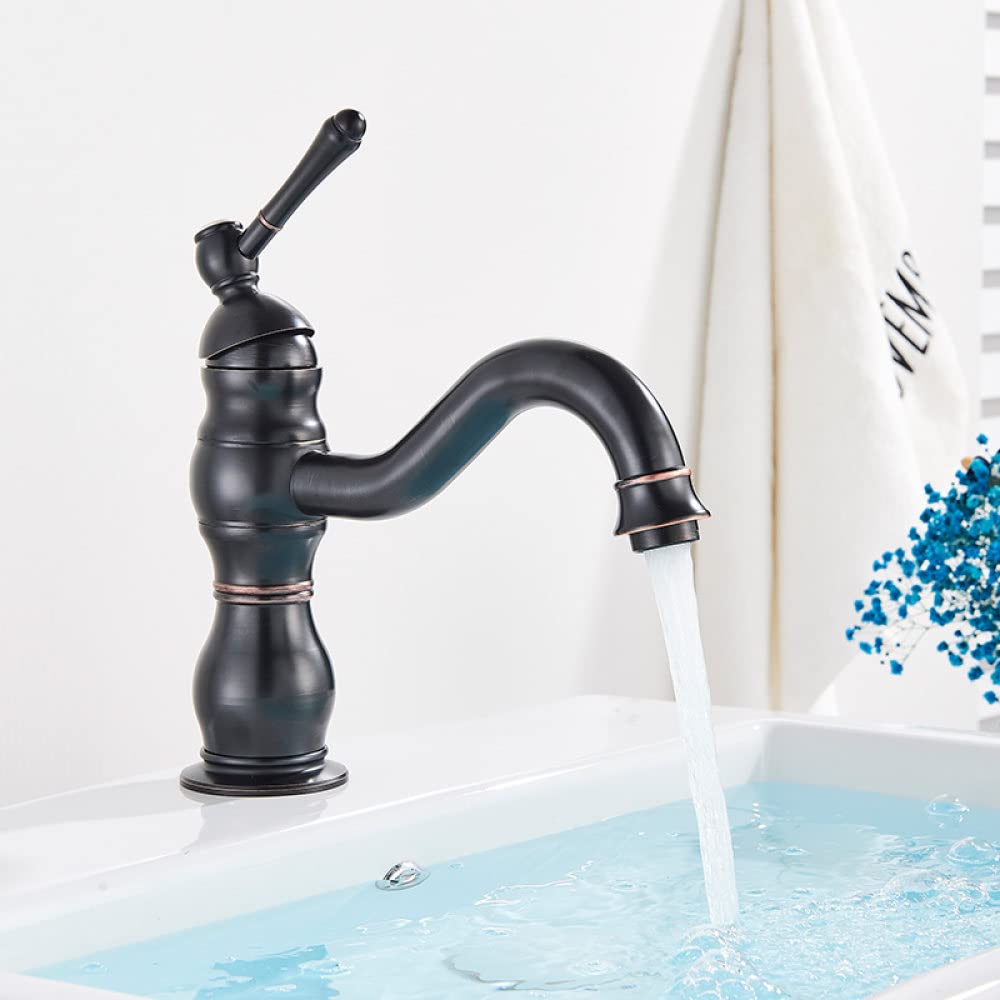 Robinet mitigeur rétro en laiton de salle de bains haut de gamme style colonne bronze antique