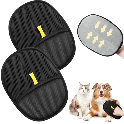 FiveMileBro 2 Piezas Guantes Quitapelos para Mascotas, Guantes Antiestáticos para Pelo de Mascotas, Doble Cara, Reutilizable, Elimina Pelo Suelto de Perros y Gatos