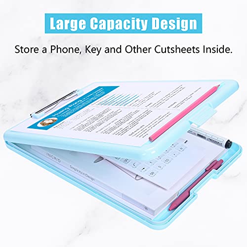 Piasoenc Storage Clipboard, Plastic A4 Letter Size Clipboard With Paper Storage, Xxl Open Foldable Storage Clipboard With Low Profile Clip, Heavy Duty Legal Clipboard For Office, School, Coach, Blue #TOP2