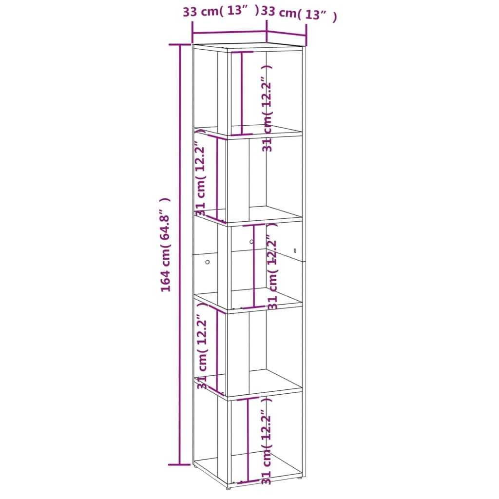 Armario esquinero de roble Sonoma 33x33x164,5 cm, estante esquinero Salón con 5 compartimientos, almacenamiento ángulo madera ingeniería para libros, CD, revistas, decoración