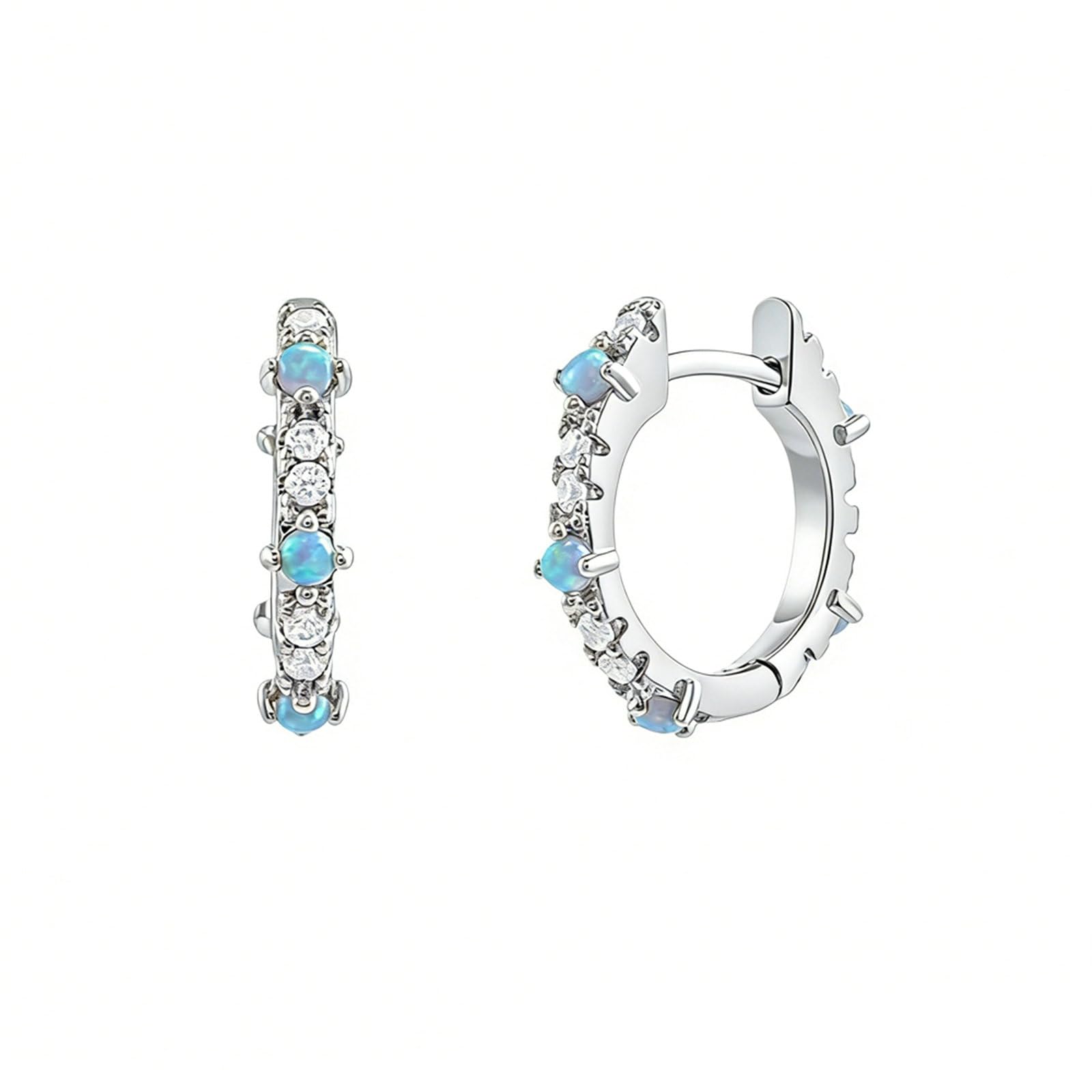 Wycian Pendientes grandes para mujer, ópalo azul y moissanita, pendientes de aro dorados pequeños pequeños para ella 9 K/14K/18K oro/platino