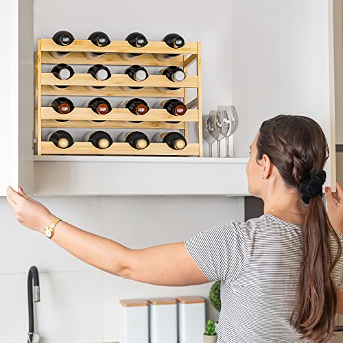 Ruichang Wine Rack Sturdy Wine Countertop - Bamboo Wine Bottle Holder Wine Storage Racks Counter Wine Stand Inserts for Cabinet Free Standing Floor Table Wine Organizer (4-Tier, 16 Bottle Capacity) - Image 3