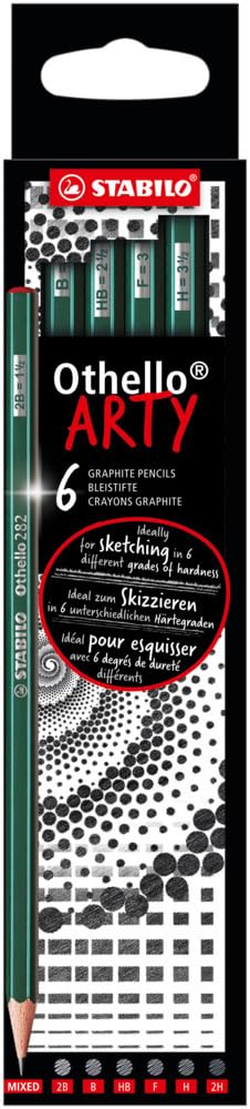 Lápiz de grafito STABILO Othello - Estuche ARTY con 6 unidades (alta dureza: 2x2H, 2x3H,2x4H)