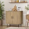 LuxenHome 35 Accent Cabinet Buffet Cabinet with Storage Mid Century Modern Small Storage Cabinet Bar Liquor Sliding Door Sideboard Cabinet for Kitchen Living Room Entryway Light Brown