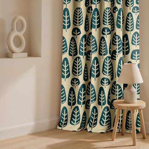 Image of Ultimate Trends Room Darkening Digital Printed Floral Geomatrical Prints Curtain 65-70% Opacity,Diamond Eyelets, Tie Back, Floral Geomatrical, 7 FEET Pack of 2,Beige with Dark Teal