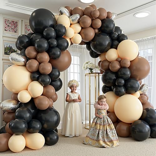 Image of 412Pcs Brown Black Nude Balloon Garland Arch Kit, 18 12 10 5 inch Different Size Latex Balloons for Boy First Rodeo Wild West Country Birthday Farm Fiesta Party Decorations