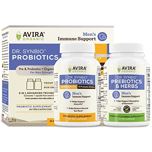 Dr Synbio Men's Immune Support Probiotics, Organic Prebiotics–Triphala, Chicory, 50Billion CFU, 13Multiple Strains, Helps Support Absorption of Nutrients, Immune, Digestive Function, Delayed Release