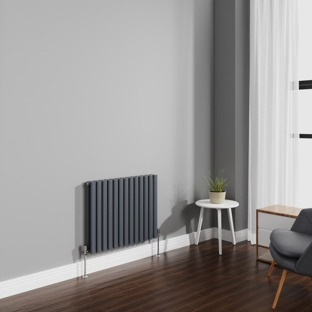 NRG 600x767mm Anthracite Radiator Horizontal Oval Panel Bathroom Designer Double Rad Central Heating