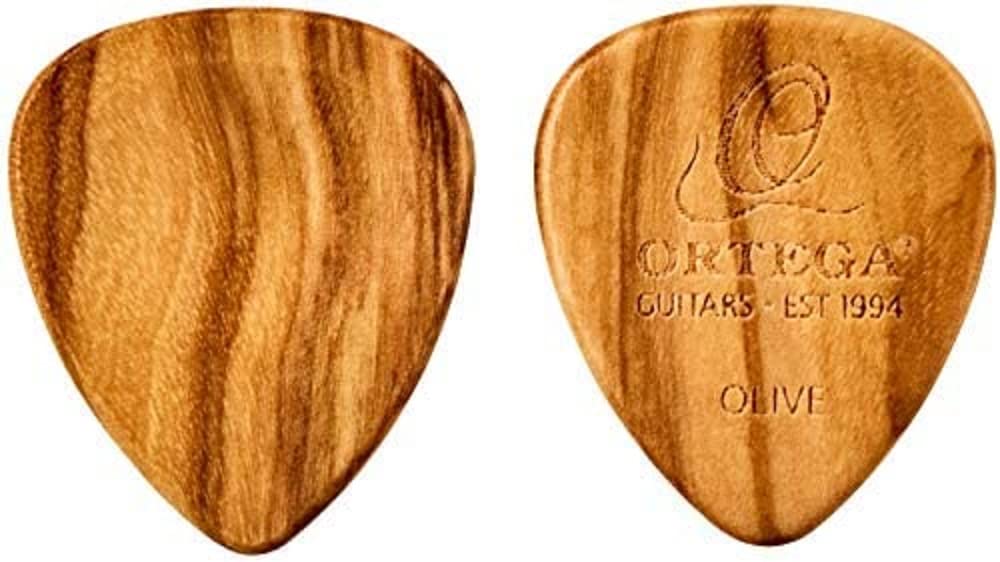 ORTEGA Olive Wood Picks - Curved Plectrum for Electric Guitar / 2pc Pack (OGPW-OV2)