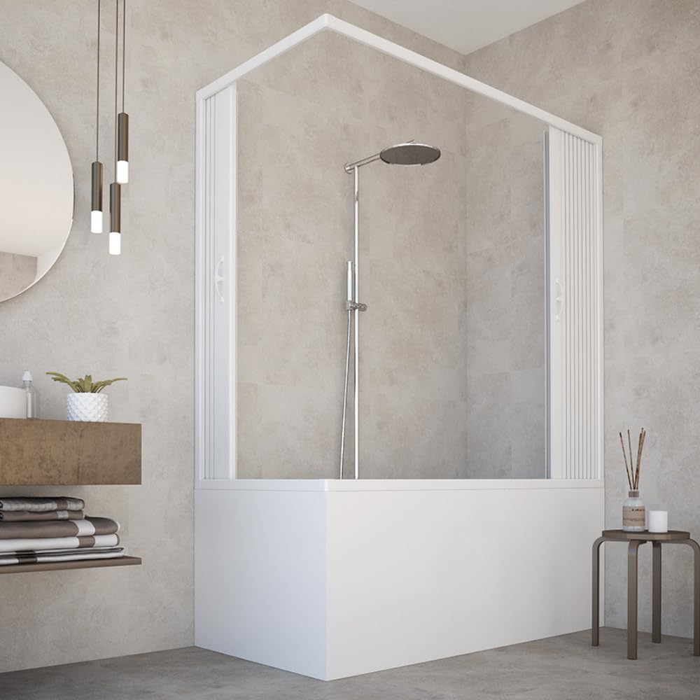 HD CASA Box Sopravasca a Soffietto Modello Anja, Apertura Angolare Reversibile, Pannelli in PVC Riducibili, Cabina Doccia Salvaspazio Made in Italy, arredo bagno, 70x170 cm