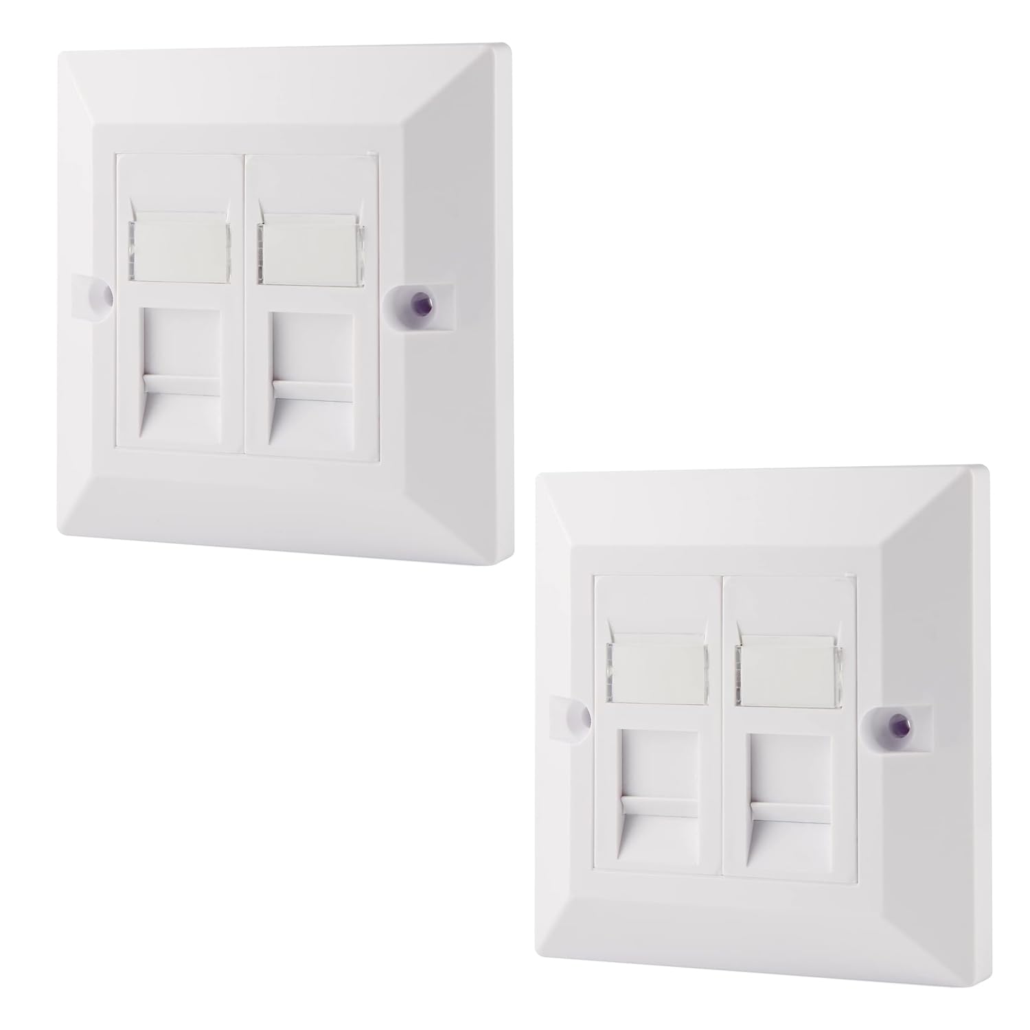 rhinocables CAT6 Ethernet Faceplate | Single 1, Double 2 & Quad 4 RJ45 Gang Wall Sockets | CAT 6 Setup for Printers, VoIP, Phones & More | Network Expansion for Home or Business (2 Port,Pack of 2)