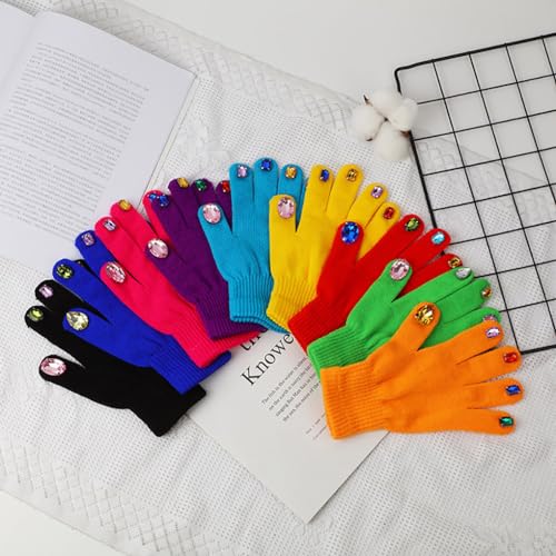 1 Pair Assorted Color Crystal Ornament Winter Knit Gloves Creative Crochet Full Finger Warm Mittens for Girl Boy Women4