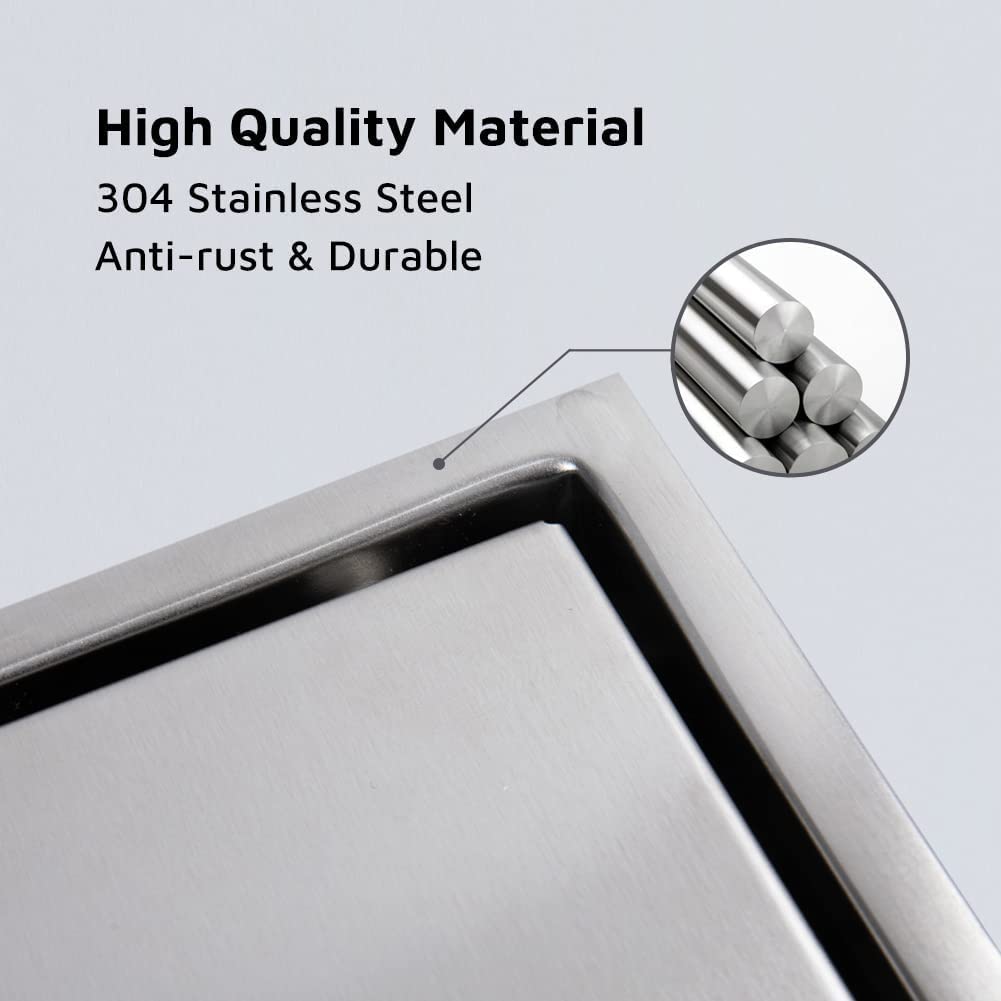Scolapiatti in Acciaio Inox 304 Anti-odore Inserto Quadrato Doccia Scarico a Pavimento Colino per Bagno wc Cucina 110 x 110mm