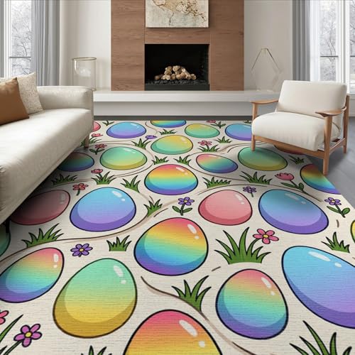 Design&I 8x10 Kawaii Machine Washable Area Rug, Non-Slip Beige Foldable Large Carpet, Ideal for Living Room, Dining Room, King Bedroom, Low-Pile | Design:[1458500]