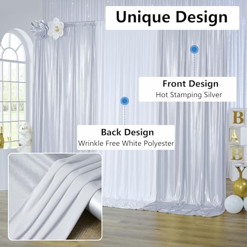 Image of 40x10 ft Wrinkle Free Silver Sequin Backdrop Curtain for Parties,Thick Not Fall Glitter Wedding Drapes Backdrop,4 Panels 5x10ft Shimmer Photo Wall Back Drop Cloth for Birthday Photography Background
