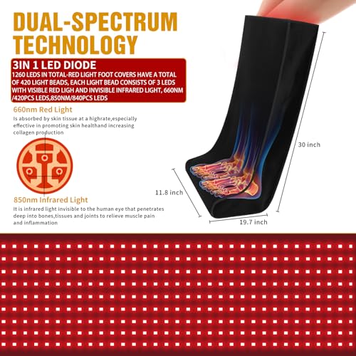 Red-Light-Therapy-for-Feet,Red Light Therapy for Legs Ankle,Infrared Light Therapy Consisting of 420 Dual Wavelength LED,Adjustable Power and Time Controller 30 * 19.7 * 11.8IN - Black