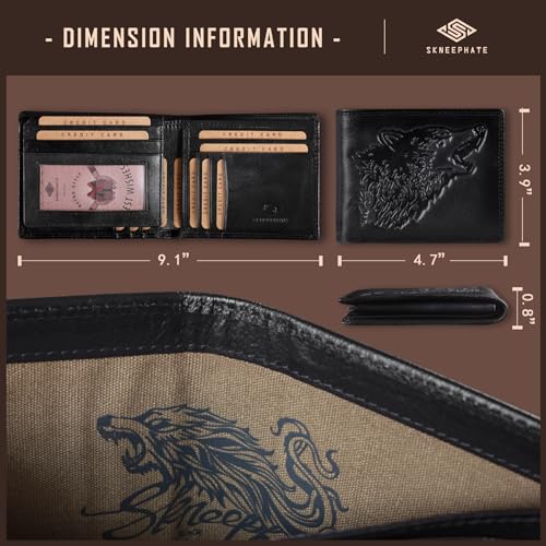 Wolf Large Wallets for Men Genuine Leather Bifold Extra Capacity Rfid Blocking Gifts for Him Husband (black)4