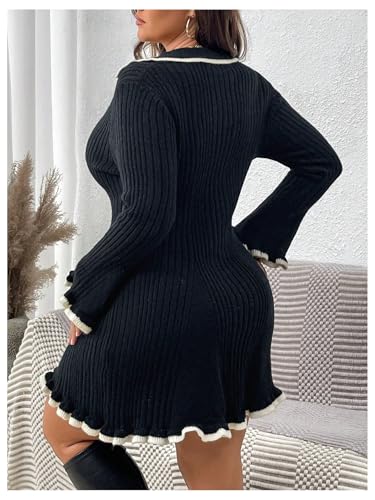 SOLY HUX Women's Plus Size Long Sleeve Knitted Sweater Dress Half Button Down Collar Bodycon Mini Dresses2