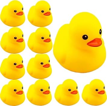 Duck, Small, Floating Duck in the Bath, Duck, Yellow, Silicone, Cute Sound, Safe for Kids, Adults, Bathroom Toy, Water Play, Gift, Set of 10 Type A