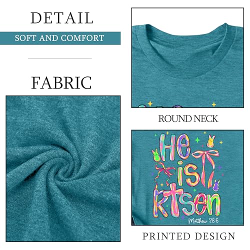 Image of Ithalt Easter Shirts for Women He is Risen Tshirt Easter Christian T-Shirt Jesus Lover Short Sleeve Tops