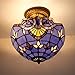 WERFACTORY Tiffany Ceiling Light Fixture Blue Purple Baroque Stained Glass Semi Flush Mount Lamp Wide 12 Inch, Height 11 Inch S003C Series