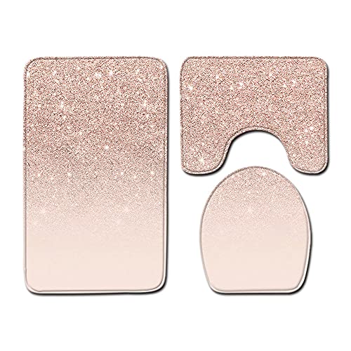 Ensemble De Tapis de Salle de Bain 3 Pièces Paillettes Roses Antidérapant Doux Ensemble de Salle de Bain Tapis WC Couverture de Toilette Siège pour Contour Tapis Salle de Bain Cover