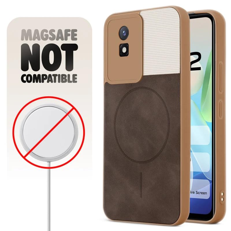 Image of Bintage case Dual-Leather Macc-Safe Design Phone Case| Soft Touch Finish | Full Camera Protectection Back Cover Compatible for Vivo V2236 /Vivo Y02t / Y02 - White & Choco Brown