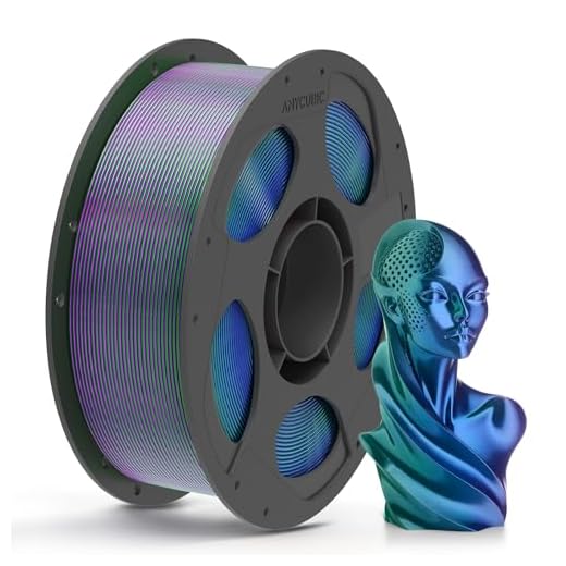 ⚡ ANYCUBIC Silk Tri Color Pla Filament, 3-in-1 Chrome Coextrusion Color Change 3D Printer Filament 1.75mm Dimensional Accuracy +/- 0.02mm, Silk Texture, 1KG Reusable Spool (2.2 lbs), Blue Green Purple