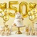 50th Anniversary Decorations - Happy 50th Wedding Anniversary Party Supplies - Large Gold Number 50 Balloon, White Gold Printed Latex Balloons Heart Star Kit for 50 Year Golden Anniversary Decor